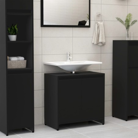 vidaXL Armario de baño madera contrachapada negro 60x33x61 cm