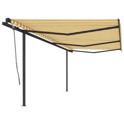 vidaXL Toldo retráctil manual con postes amarillo y blanco 6x3 m