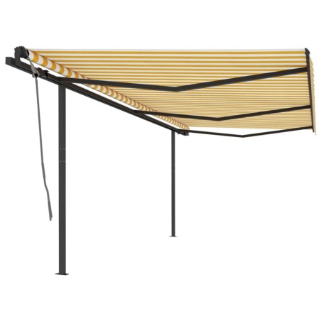 vidaXL Toldo retráctil manual con postes amarillo y blanco 6x3 m