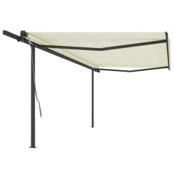 vidaXL Toldo retráctil automático con postes crema 5x3 m