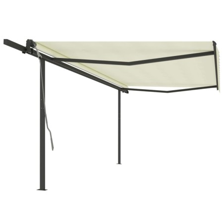 vidaXL Toldo retráctil automático con postes crema 5x3 m