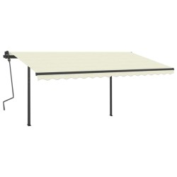 vidaXL Toldo retráctil manual con postes crema 4x3,5 m