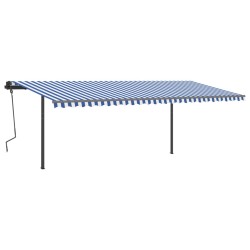 vidaXL Toldo retráctil manual con postes azul y blanco 6x3,5 m