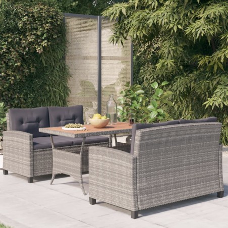 vidaXL Set comedor de jardín 3 pzas ratán sintético y madera de acacia