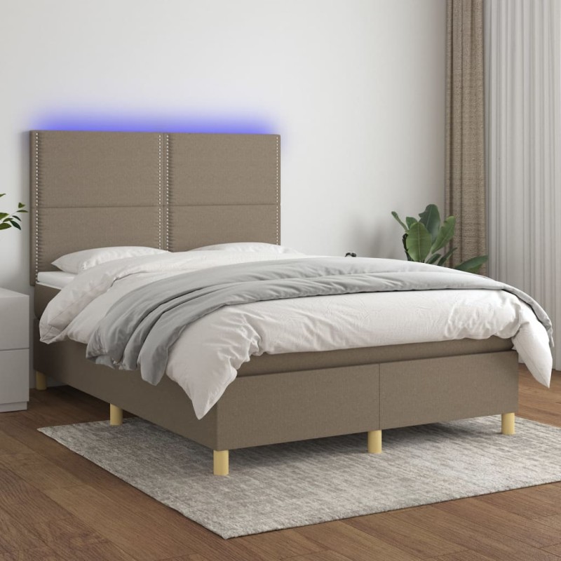 vidaXL Cama box spring colchón y luces LED tela gris taupe 140x190 cm vidaXL Cama box spring colchón y luces LED tela gris taupe 140x190 cm