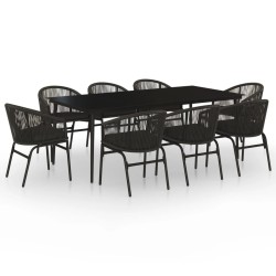 vidaXL Juego de comedor de jardín 9 piezas negro