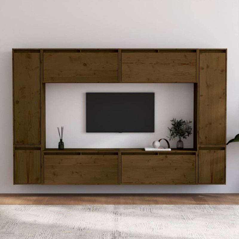 vidaXL Muebles para TV 8 piezas madera maciza de pino marrón miel