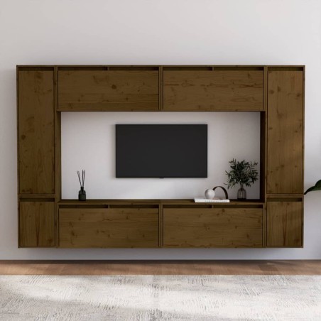 vidaXL Muebles para TV 8 piezas madera maciza de pino marrón miel
