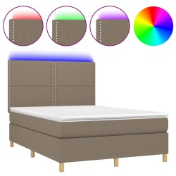 vidaXL Cama box spring colchón y luces LED tela gris taupe 140x190 cm