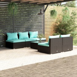 vidaXL Set sofás de jardín 6 piezas y cojines ratán sintético negro