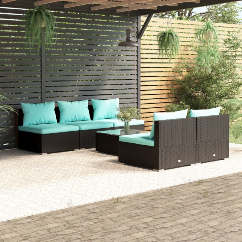 vidaXL Set sofás de jardín 6 piezas y cojines ratán sintético negro vidaXL Set sofás de jardín 6 piezas y cojines ratán sintético negro