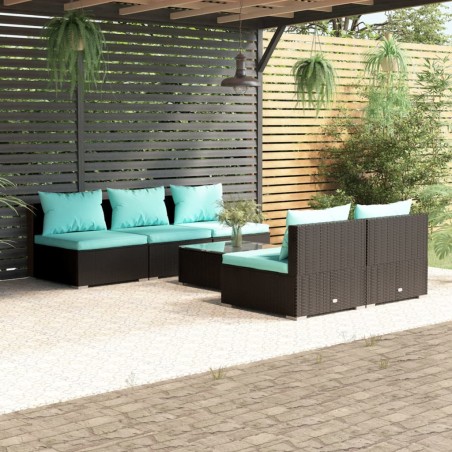 vidaXL Set sofás de jardín 6 piezas y cojines ratán sintético negro