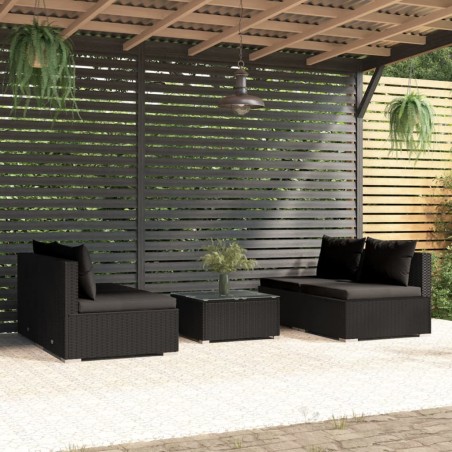 vidaXL Set de sofás de jardín 5 piezas y cojines ratán sintético negro