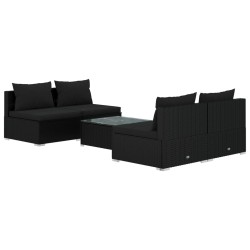 vidaXL Set de sofás de jardín 5 piezas y cojines ratán sintético negro