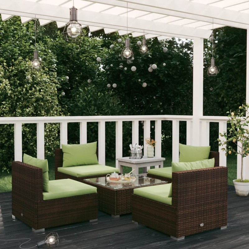 vidaXL Set muebles de jardín 5 piezas y cojines ratán sintético marrón vidaXL Set muebles de jardín 5 piezas y cojines ratán sintético marrón