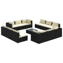 vidaXL Set muebles de jardín 13 pzas y cojines ratán sintético negro