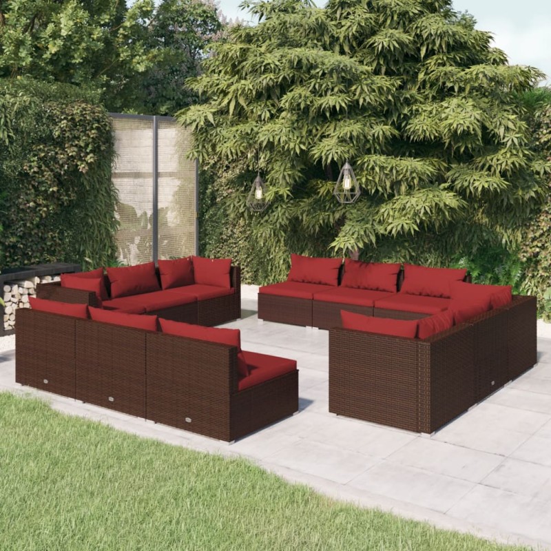 vidaXL Set muebles de jardín y cojines 12 pzas ratán sintético marrón vidaXL Set muebles de jardín y cojines 12 pzas ratán sintético marrón