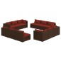 vidaXL Set muebles de jardín y cojines 12 pzas ratán sintético marrón vidaXL Set muebles de jardín y cojines 12 pzas ratán sintético marrón