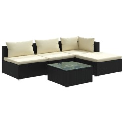 vidaXL Set de muebles de jardín 5 pzas y cojines ratán sintético negro