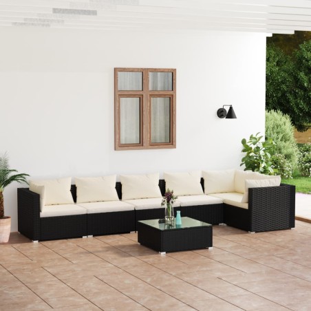 vidaXL Set de muebles de jardín 7 pzas y cojines ratán sintético negro