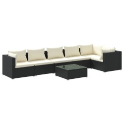 vidaXL Set de muebles de jardín 7 pzas y cojines ratán sintético negro