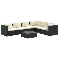 vidaXL Set de muebles de jardín 7 pzas y cojines ratán sintético negro