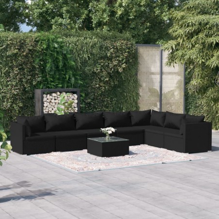 vidaXL Set de muebles de jardín 8 pzas y cojines ratán sintético negro