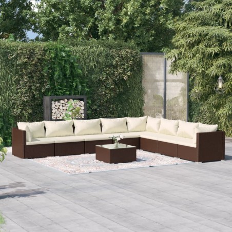 vidaXL Set muebles de jardín 9 pzas y cojines ratán sintético marrón