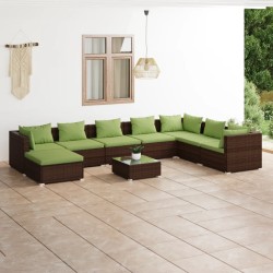 vidaXL Set muebles de jardín 9 piezas y cojines ratán sintético marrón