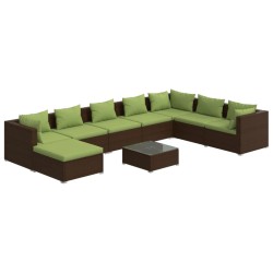 vidaXL Set muebles de jardín 9 piezas y cojines ratán sintético marrón