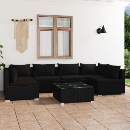 vidaXL Set de muebles de jardín 7 pzas y cojines ratán sintético negro