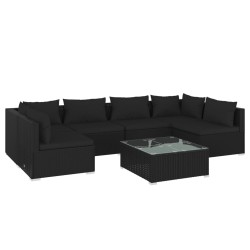 vidaXL Set de muebles de jardín 7 pzas y cojines ratán sintético negro
