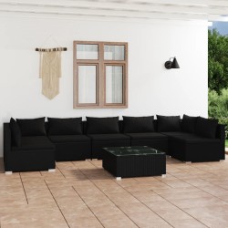vidaXL Set de muebles de jardín 8 pzas y cojines ratán sintético negro