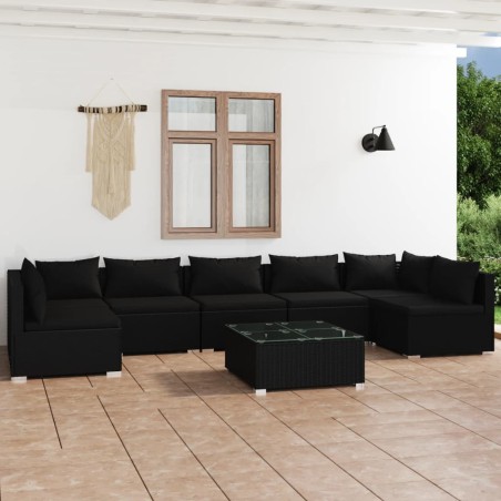 vidaXL Set de muebles de jardín 8 pzas y cojines ratán sintético negro