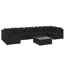 vidaXL Set de muebles de jardín 8 pzas y cojines ratán sintético negro