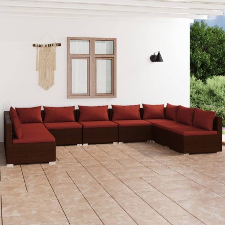 vidaXL Set muebles de jardín 9 piezas y cojines ratán sintético marrón