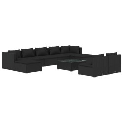 vidaXL Set de muebles de jardín 10 pzas cojines ratán sintético negro