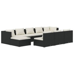 vidaXL Set de muebles de jardín 10 pzas cojines ratán sintético negro