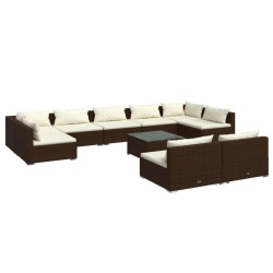 vidaXL Set muebles de jardín 10 pzas y cojines ratán sintético marrón