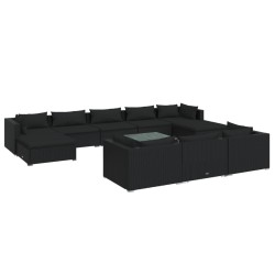 vidaXL Set de muebles de jardín 11 pzas cojines ratán sintético negro