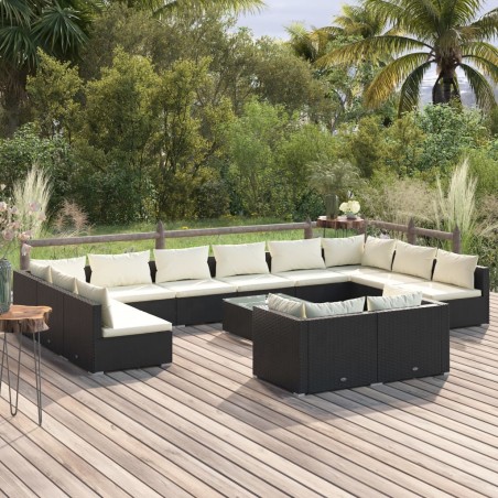 vidaXL Set de muebles de jardín 13 pzas cojines ratán sintético negro