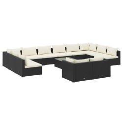 vidaXL Set de muebles de jardín 13 pzas cojines ratán sintético negro