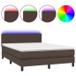 vidaXL Cama box spring colchón y LED cuero sintético marrón 140x190 cm