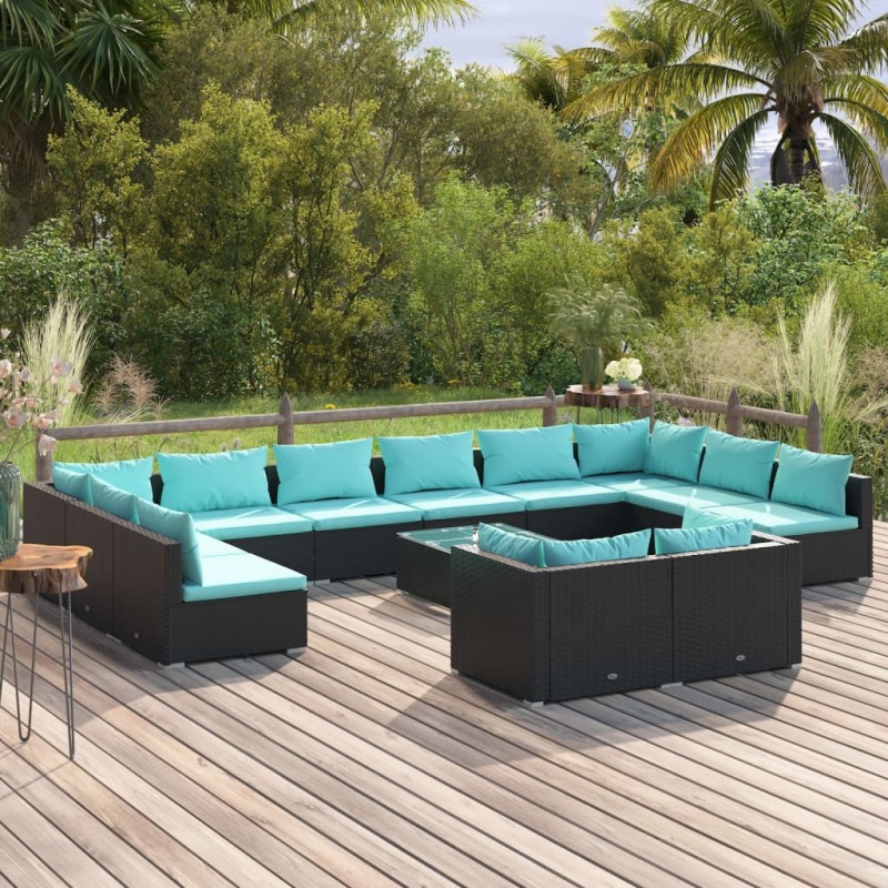 vidaXL Set de muebles de jardín 13 pzas cojines ratán sintético negro