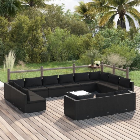 vidaXL Set de muebles de jardín 14 pzas cojines ratán sintético negro