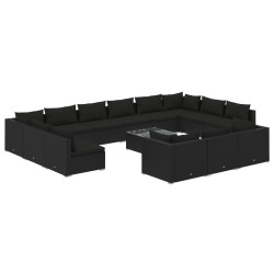 vidaXL Set de muebles de jardín 14 pzas cojines ratán sintético negro