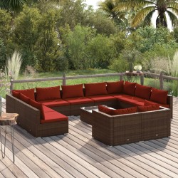 vidaXL Set muebles de jardín 12 pzas y cojines ratán sintético marrón