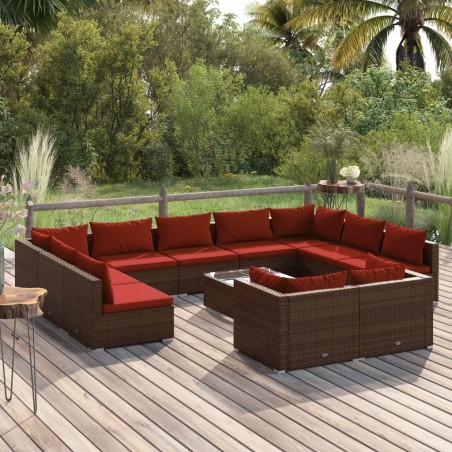 vidaXL Set muebles de jardín 12 pzas y cojines ratán sintético marrón
