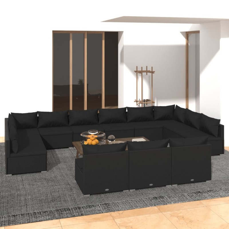 vidaXL Set de muebles de jardín 13 pzas cojines ratán sintético negro vidaXL Set de muebles de jardín 13 pzas cojines ratán sintético negro
