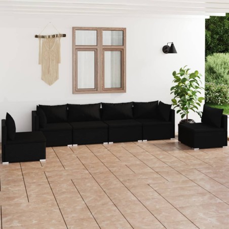 vidaXL Set de muebles de jardín 6 pzas y cojines ratán sintético negro